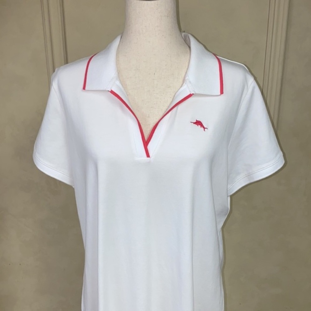 Tommy Bahama Island Zone Tropicool White-Pink Tipped Polo Dress/Cover-up Large